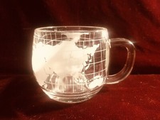 Vintage NESTLE Clear Glass Mug Cup w/ Etched World Map Nescafe
