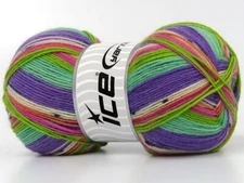 (1) 100 Gram Smart Sock Yarn Ice #80088 Purple Mint Pink + Superwash Wool Nylon