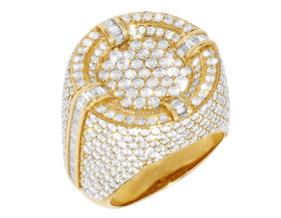 3D Two Layer Baguette 7.8CT Real Diamond Ring 10k Yellow Gold