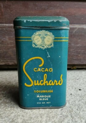 Leere alte Deko Kakao Suchard blaue Marke 250gr