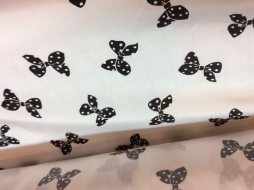 White Black Bow Design Taffeta Fabric  61  inches wide  1 Yard - Picture 1 of 1
