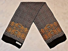 SCARF VINTAGE AUTHENTIC MICHEL PARIS FLORAL ART BLACK WHITE SILK LONG WOMEN'S