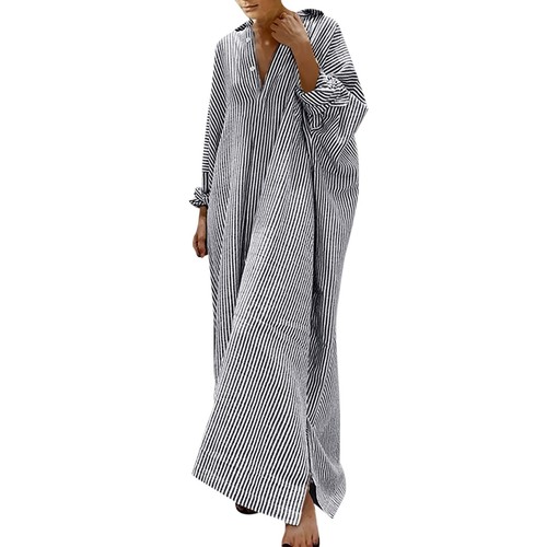 Robe chemise femme coton lin maxi caftan décontractée ample ample hauts longs tunique - Photo 4/20