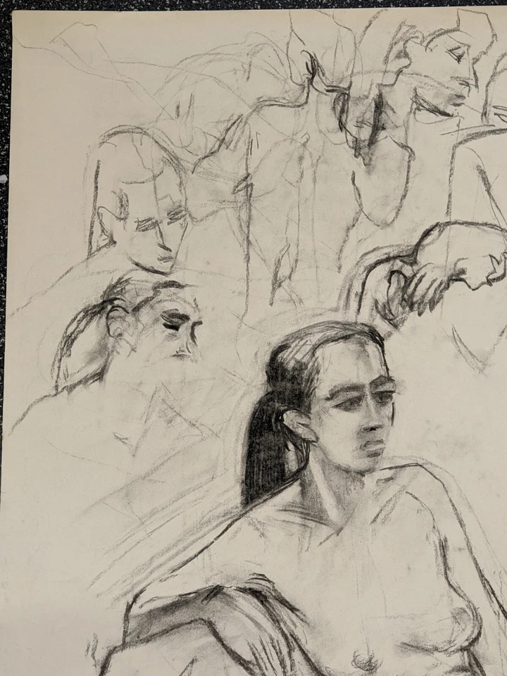 Vintage large Original pencil & charcoal drawing by Lewis Davies 1939-2010 nude - Image 4 of 4