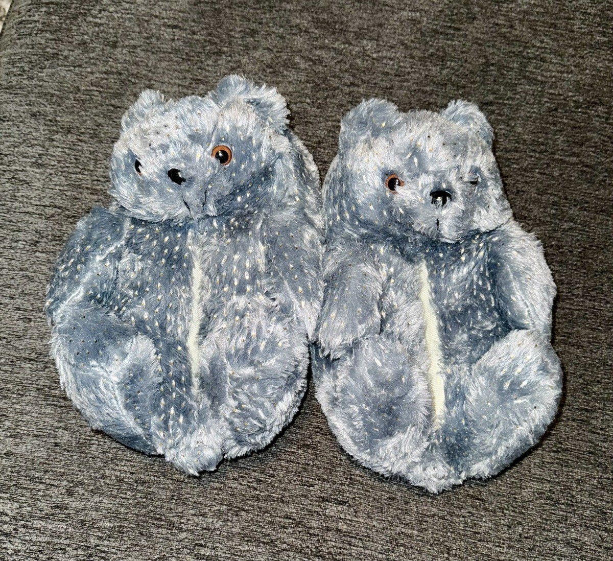 Caribeheart Plush Grey Gold Dots Teddy Indoor Slippers One Size