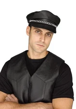 Biker Hat Black Punk Gang Fancy Dress Up Halloween Adult Costume Accessory