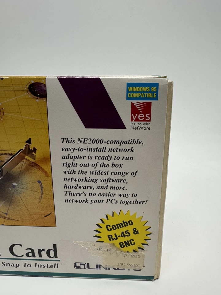 NEW Linksys Ether16 10BaseT LAN Card NOS NEW SEALED Vintage 90s 1997 Plug-N-Play - Image 2 of 4