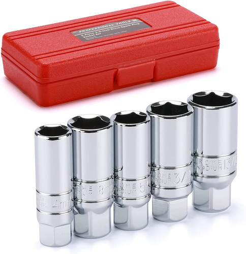 5PCS 3/8" Drive Spark Plug Socket Set, CR-V, SAE and Metric, 3/8" Drive 6-Point - Picture 7 of 12
