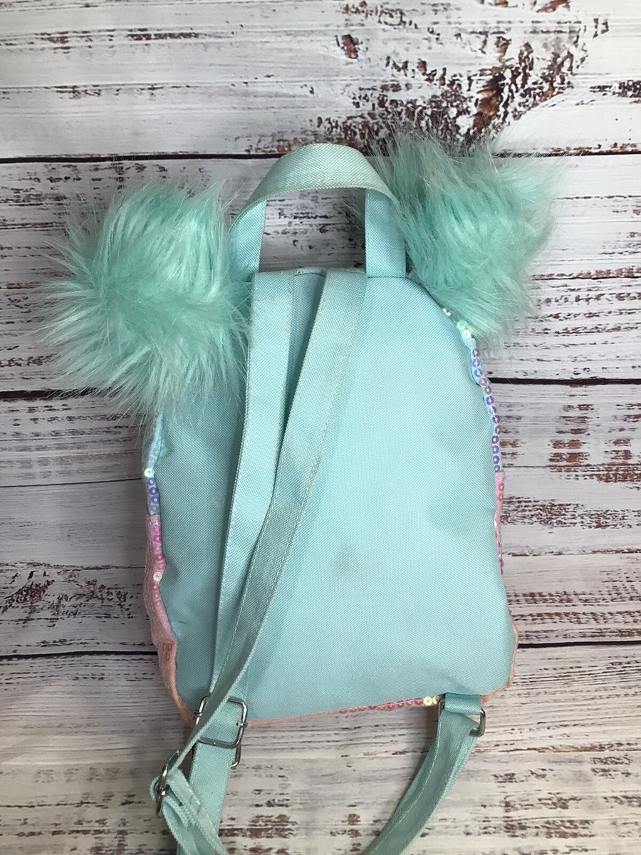 NWT bookbag from Justice aqau with sparkles Justice Iridescent Sequin Initial Monogram M Mini Backpack  main image 4
