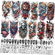 71 Sheets Dead Skull Temporary Tattoos For Women Men Adults, Old School Animals