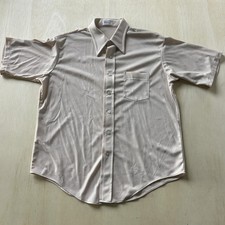 Vintage 70s Van Heusen Dress Shirt Mens 17.5 Beige Vanknit Splendor Short Sleeve