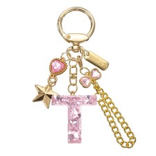 Initial Letter Keychain for Women Cute Heart Butterfly Star Chain Pink T 