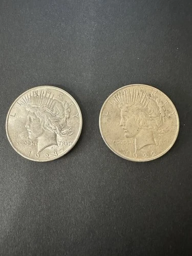 Peace Silver Dollars Lot Of 2 , 1922 Slightly Toned And VF 1923