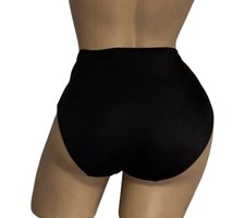 Black Shiny Satin Sheer Lace Side Inserts High Waisted Hi-Leg Panties