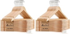 Amber Home 60 Pack Wooden Coat Hangers, Wood Suit Hangers, Natural