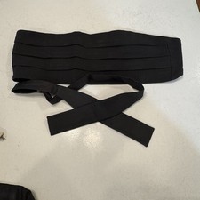 Men's Black Heavy Silk Pleated Cummerbund Self Tie Bow Tie Very Nice