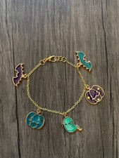 Handmade Colorful Ghost, Bat and Pumpkin Halloween Gold Charm Bracelet