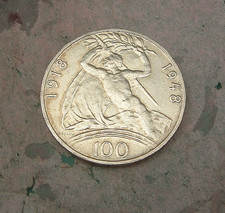 Czechoslovakia . 1948 Silver (.500) 100 Korun. Independence.  AEF   KM# 27