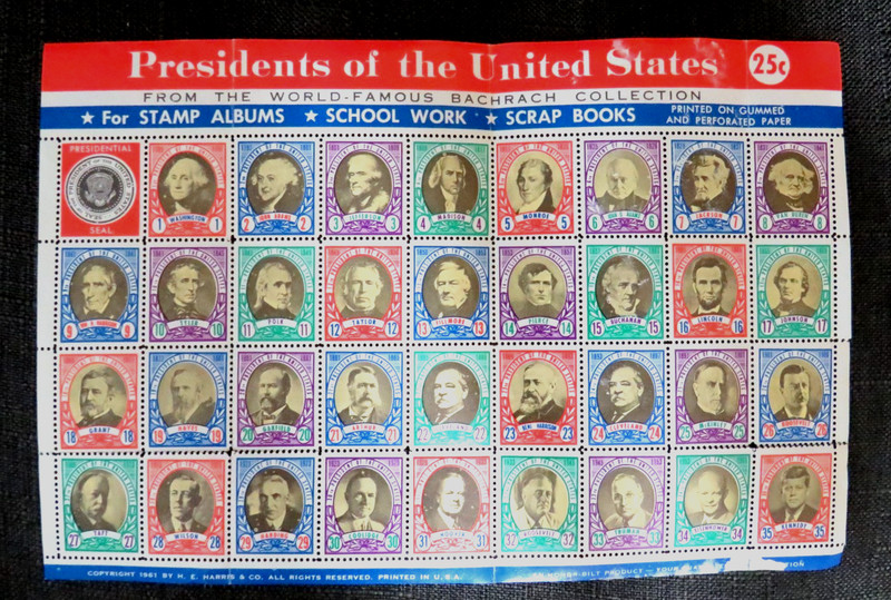 VTG H. E. HARRIS & CO. BACHRACH COLLECTION 35 PRESIDENTS OF THE US STAMPS 1961