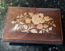 Wood Italy Inlaid Floral Music Trinket/Jewelry Box-  Fur Elise  Swiss Movement
