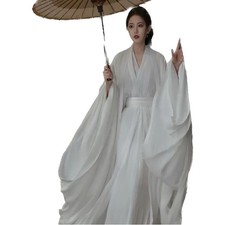 Hanfu Women Ancient Style White Female Fairy WeiJin Dynasty Stage Dance Robe