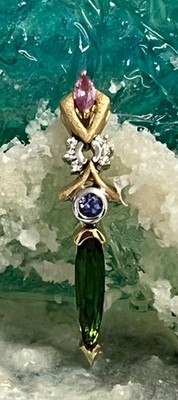 DENNY WONG 18KT Green Tourmaline, Pink Sapphire, Tanzanite & Diamond Pendant