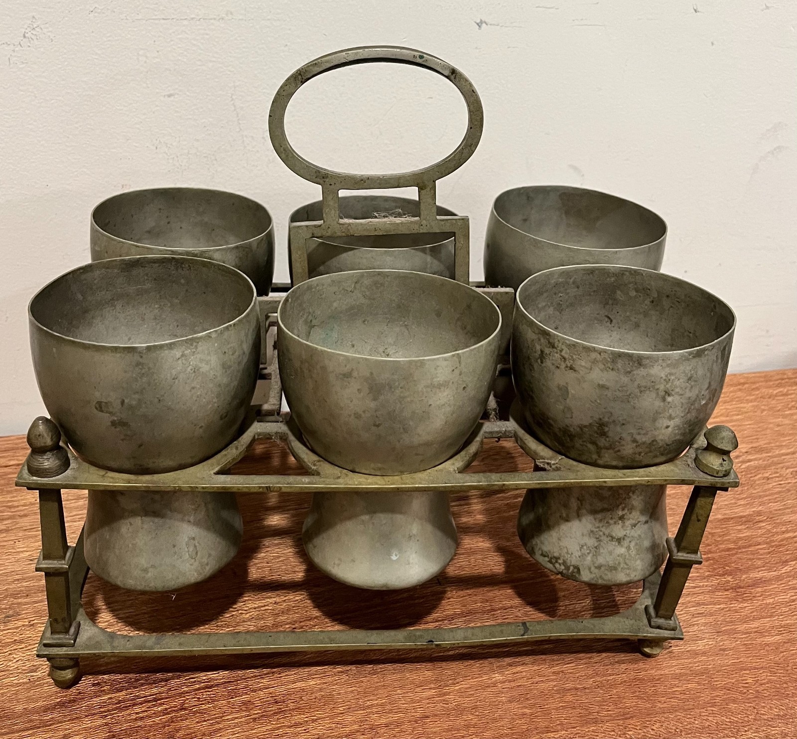 Antique Old Brass Stand And German Silver Cups - Berndorf Metal Works