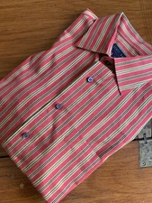 Scott Barber Shirt Men's Large Orange Striped Button Up Long Sleeve Size Large