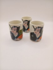 3 Vtg Tokkuri Japanese Sake  Cup Samurai Set