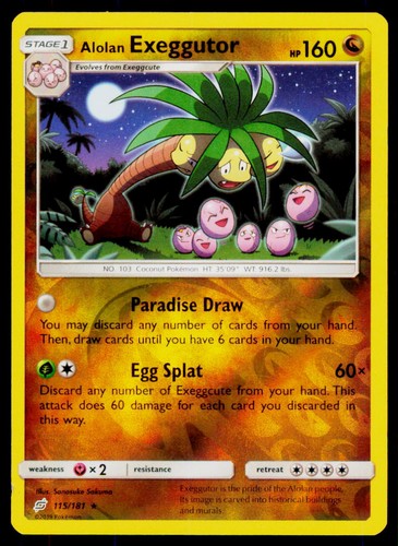 Pokemon Alolan Exeggutor 115/181 Team Up Rare Reverse Holofoil Card 2019 MP