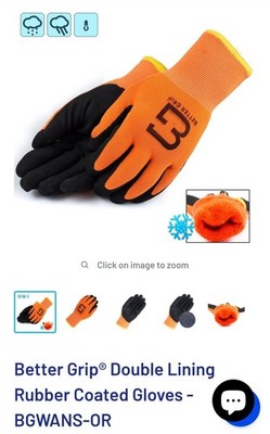 Better Grip Insulated Double Lining Latex-Coated Gloves Orange 3 Pair Bundle