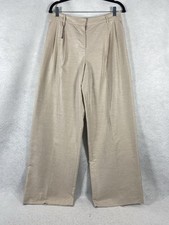 Zara Dress Pants Women s Medium Beige Wide Leg Pleated Front Shiny NWT