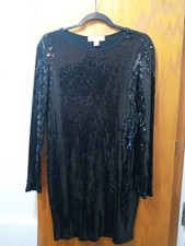 NWT Michael Kors Womens BLACK Asymmetrical Sequin Glitter Dress Size MEDIUM NEW