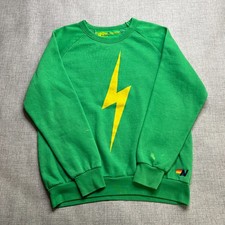 Aviator Nation Bolt Sweatshirt Mens Medium Green Fleece Lined Crew Neck Pullover