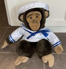 1994 Hosung Chimp Puppet Brown 16 inch Squeaker Mouth Sailor Puppet Monkey