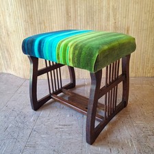 Fab Vintage Antique Dark Oak Piano Dressing Table Stool Blue Green Ombre Velvet