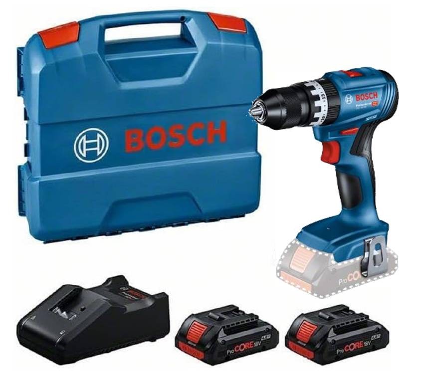Trapano Avvitatore con Percussione a Batteria Bosch GSB 18V-45 con 2 Batterie Pr