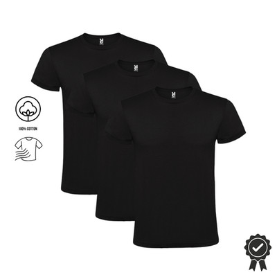 3er SET Schwarz Herren T-Shirt Sparpack, 100% BW Rundhals Kurzarm M-XXL Roly Ato