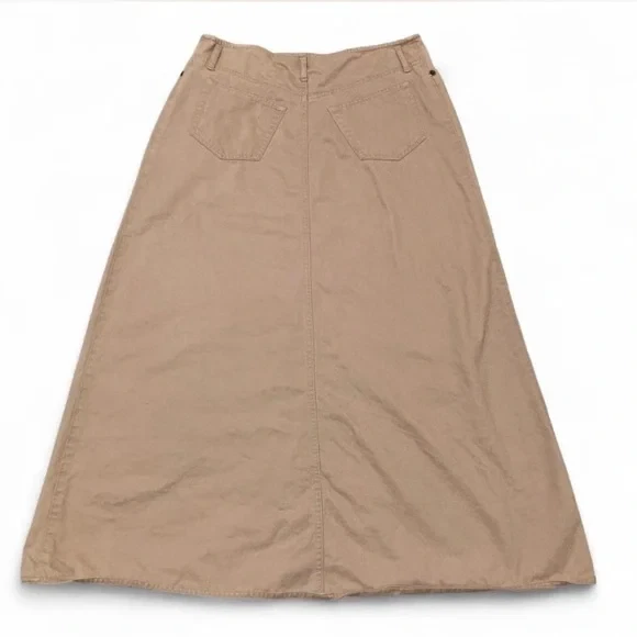 复古 90 年代 Eddie Bauer Snap Up Midi 裙女式 10 棕褐色卡其色草原小屋 — 第 3/4 张图片