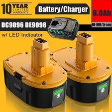 1-2PACK 8.0Ah 18V For Dewalt 18 VOLT DC9096 Li-ion Battery DC9096-2 NEW/ Charger