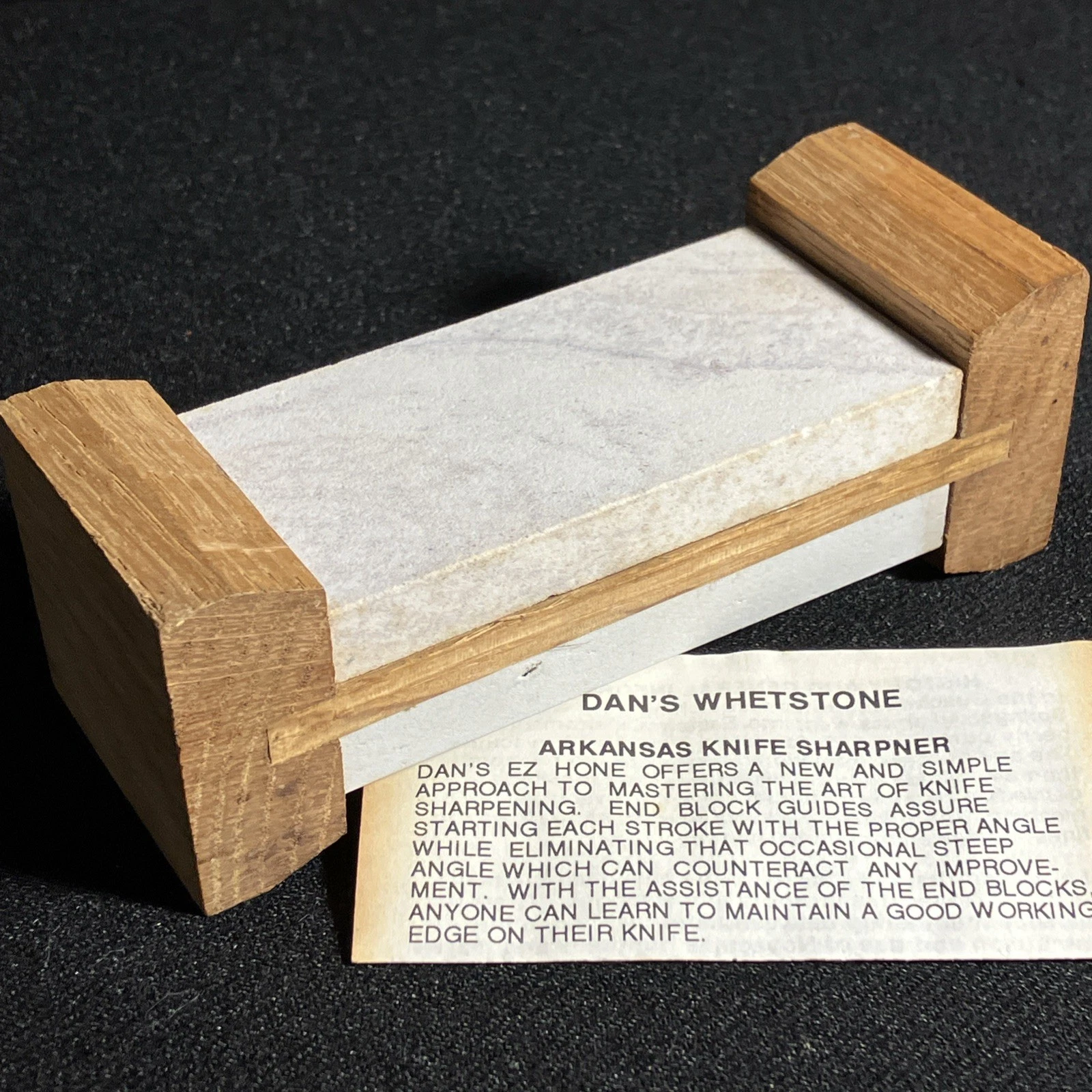 Vintage Dan’s Whetstone Arkansas Knife Sharpener • Two Sided • Angled Guide