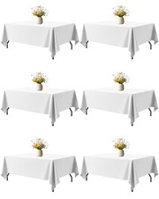 White Rectangle Table Cloth - 6 Pack, 60" x 102" Washable Polyester Tableclot...