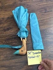 Original Duckhead Teal Umbrella Vintage Wood Duck Handle 38" Compact Travel 17"