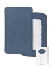 Dusty Blue Neutral Baby Sheets Soft Muslin Cotton Crib Sheets for Standard Ma...