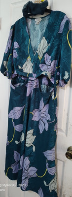 Sofia Jeans by Sofia Vergara Women's Floral Maxi Dress XXXL (22) Teal Purple V  
