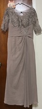 Embellished Lace Chiffon Evening Gown with Half Sleeves