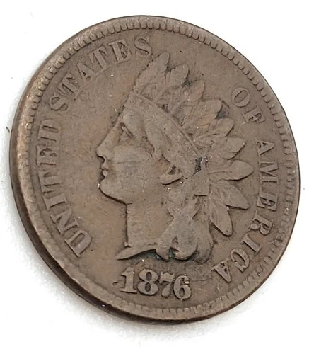 1876 US Indian Head Penny Cent, VG Details, YOU GRADE