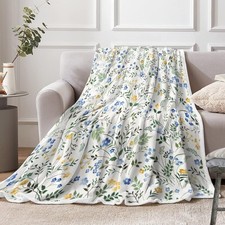 Spring Floral Throw - Blue Yellow Watercolor Floral Blanket for Couch Sofa ...