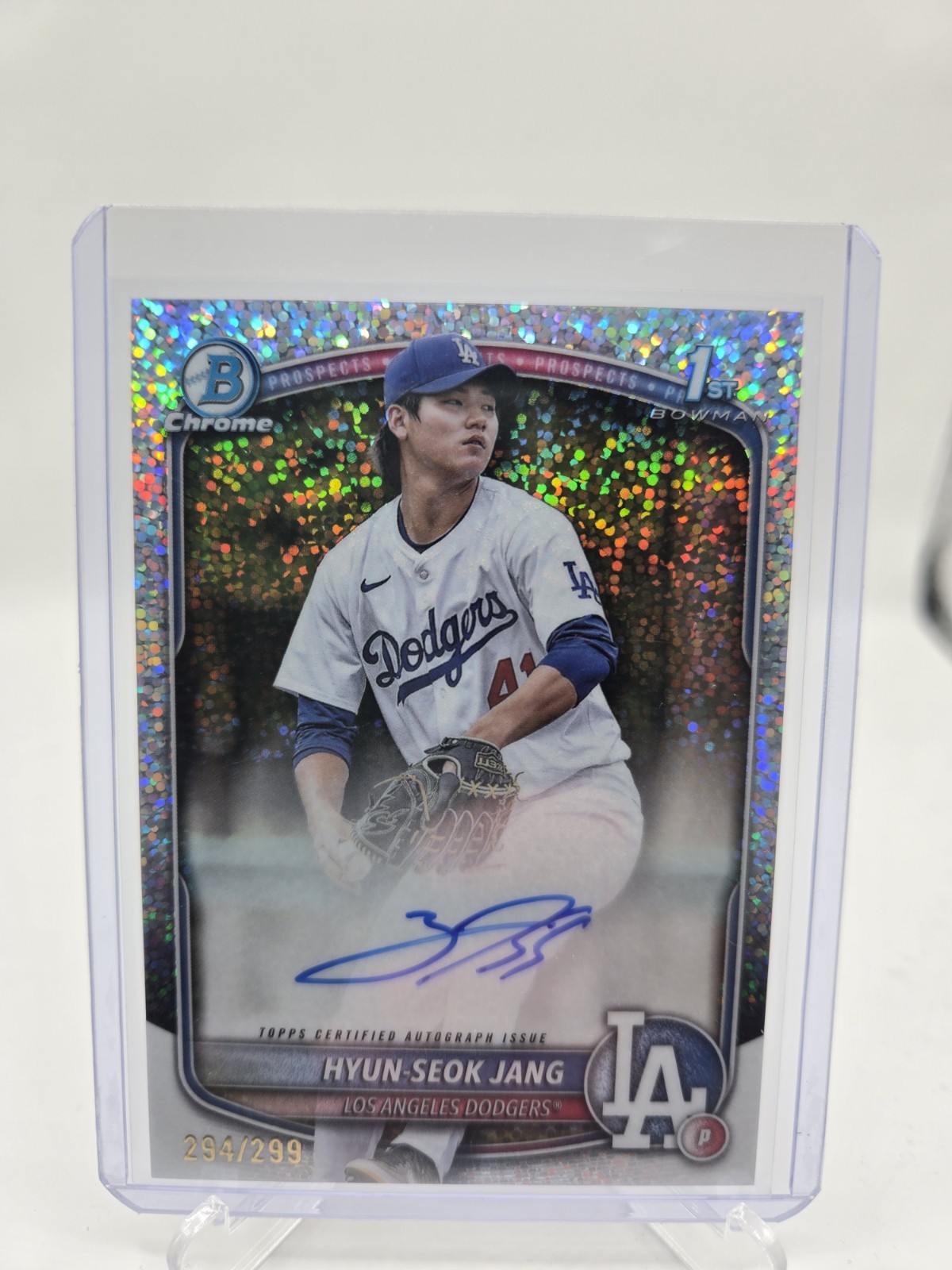 Hyun-Seok Jang, Dodgers, 2025 1st Bowman Chrome Sparkle Auto 294/299 CPA-HJ