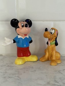 Disney Mickey And Pluto Salt & Pepper Shakers. 3.5”. RARE